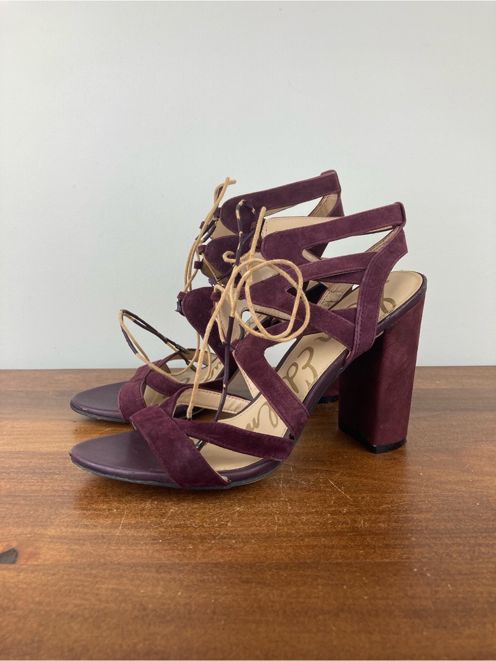 Sam Edelman Yardley Heels Casual Ankle Strappy Purple Suede Leather Women’s 9M.